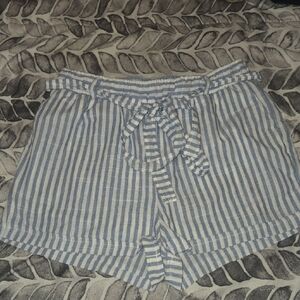 Blue and White Striped High Waist Women's Shorts